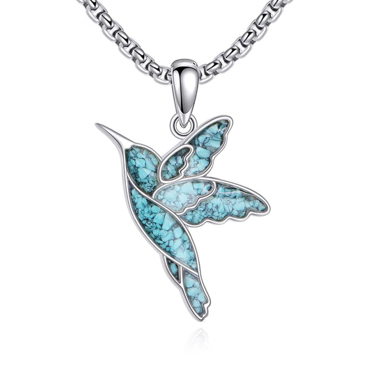 HKPATOP Hummingbird Necklace 925 Sterling Silver Turquoise Hummingbird Pendant Turquoise Necklace Animal Jewelry for Women