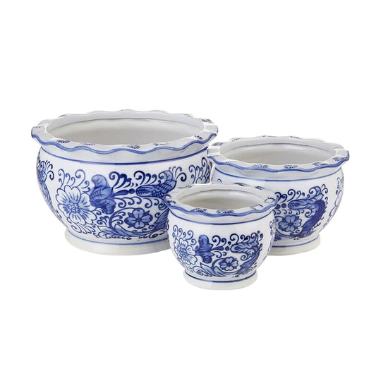 HakkaGirl Blue and White Planters, Succulent Pots Ceramic Plant Pots Indoor with Drainage for Home Décor - Set of 3