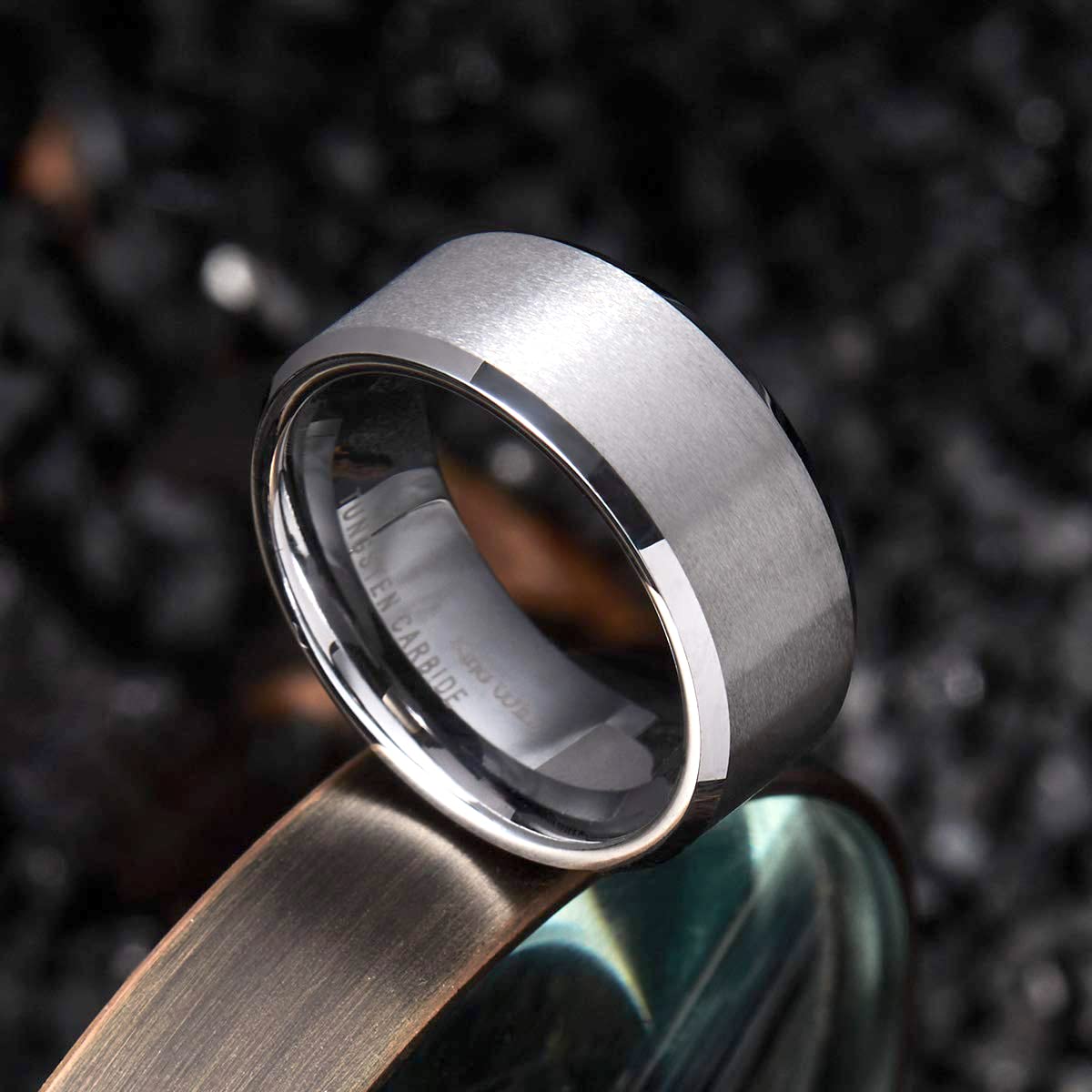 King Will 8mm Men's Silver Wedding Ring - Brushed Matte Surface, Beveled Polished Edge, Comfort Fit Size 8
