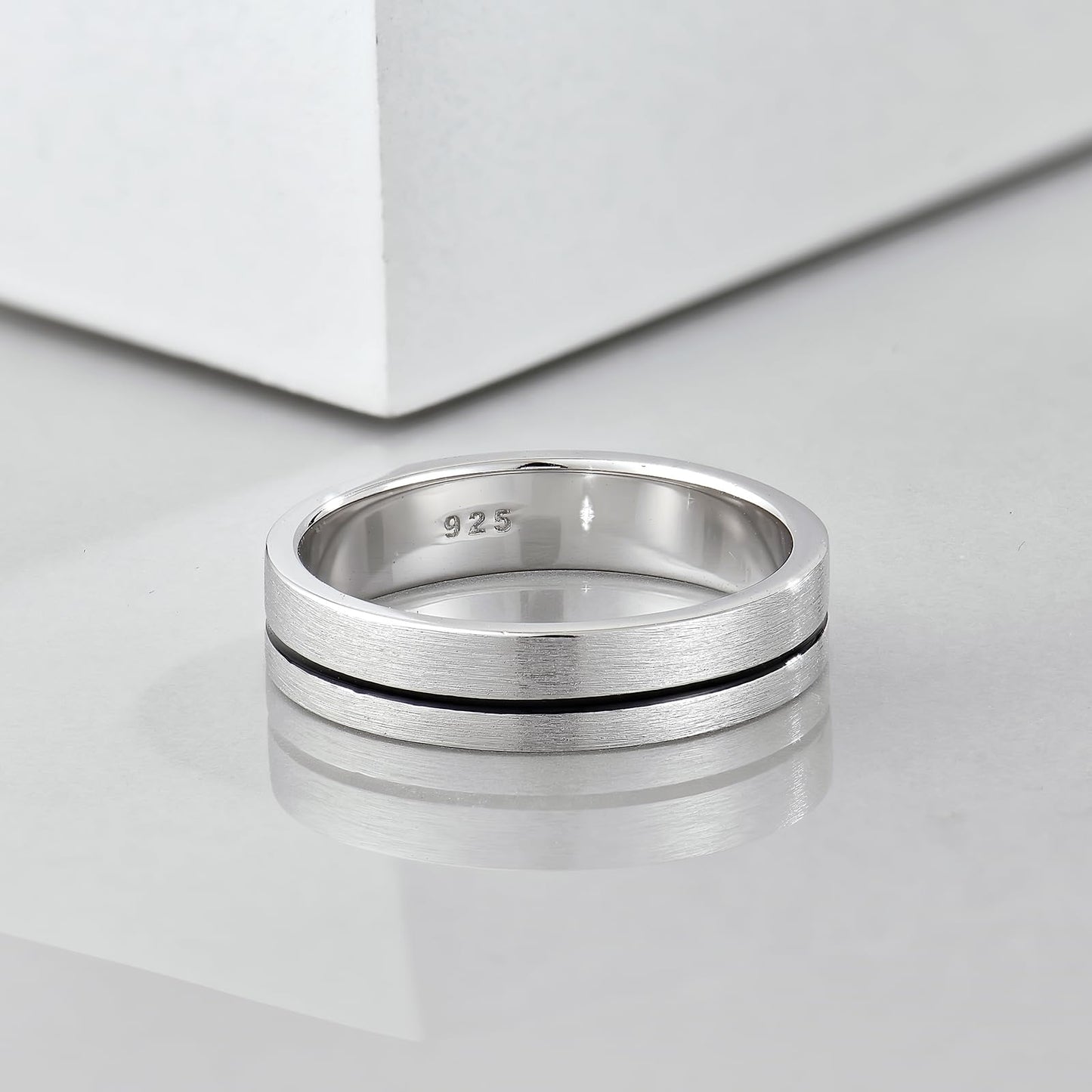 STARCHENIE Wedding Band Ring for Men, 925 Sterling Silver Comfort Fit, Brushed Matte Finish with Center Groove, Sizes 11
