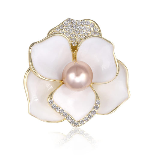 Brooches for Women White Pearl Flower- Austrian Rhinestone Brooch Jewelry - Ladies Wedding Bouquet Brooches Pin for Birthday, Christmas, Anniversary
