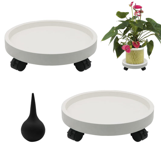 RUENXG 2-Pack 13" Heavy Duty Plant Caddy with Lockable Wheels, Industrial-Grade Rolling Plant Stand for Indoor/Outdoor Potted Plants, Flower Pots & Garden Decor - White