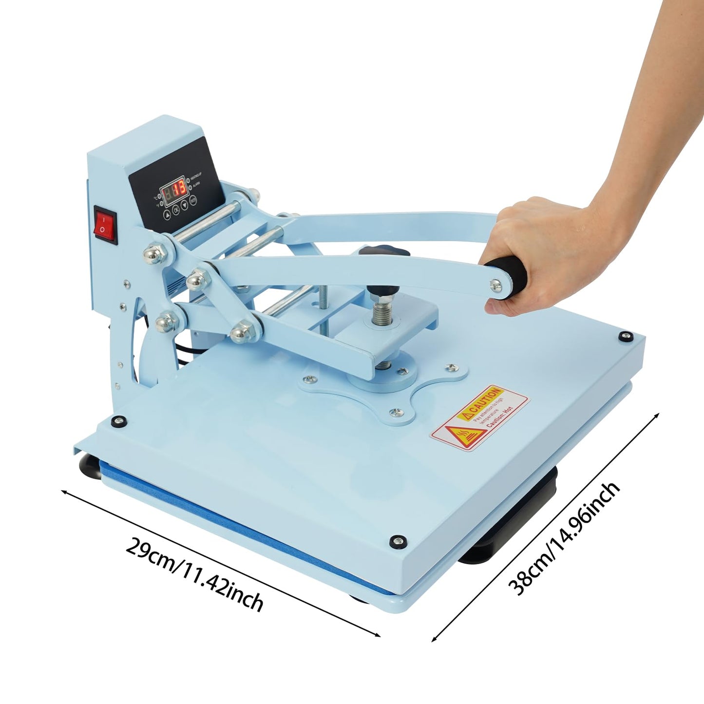 BFDIEEM Heat Press Machine for T Shirts, Digital T Shirt Pressing Machine with Soft Handle, Mini Manual Heat Presser Heavy Duty Hot Press Stamping for Clothing, Bags, Tiles, Blue 11.42 * 14.96in