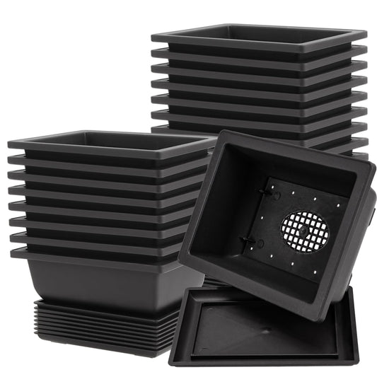 HEIHAK 20 PCS 9 Inch Bonsai Training Pots, Rectangular Bonsai Plants Growing Pot with 20 Humidity Trays and Drainage Built-in Mesh for Garden, Yard, Office, Porch, Balcony, Home Decoration