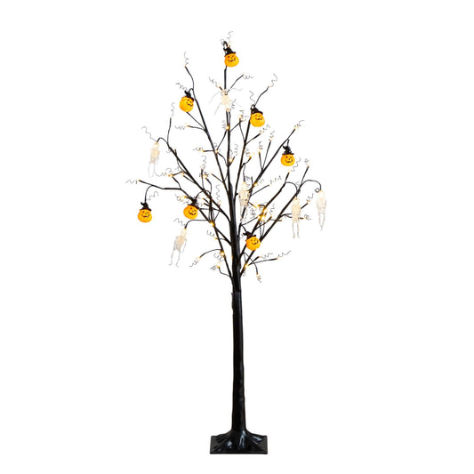 Nearly Natural 5ft Pre-Lit Halloween Pumpkins and Skulls Ornament Tree with 72 Warm White LED Lights