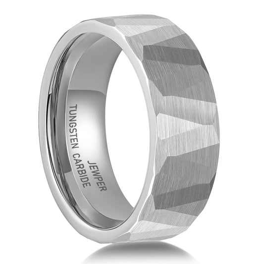 JEWPER 6MM 8mm Black/silver/gold Tungsten Rings for Men Womens Couple Fashion Jewelry Promise Engagement Wedding Band Hammered Inner ring inlaid with olive wood Carbide Polished Edge Comfort Fit