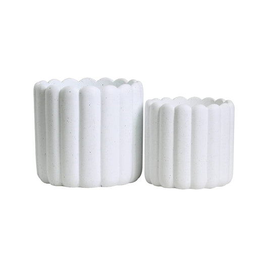 Olly & Rose Vertical Striped Ribbed Plant Pots - Charcoal Speckled White Planters - 6.5" and 5.3" Diameter Flower Pots for Indoors and Outdoors (White Ribbed)
