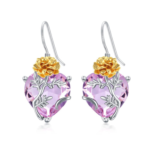 TOUPOP Pink Tourmaline October Birthstone Earrings 925 Sterling Silver October Birth Flower Marigold Earrings Jewelry Birthday Mothers Day Gifts for Women Mom Her
