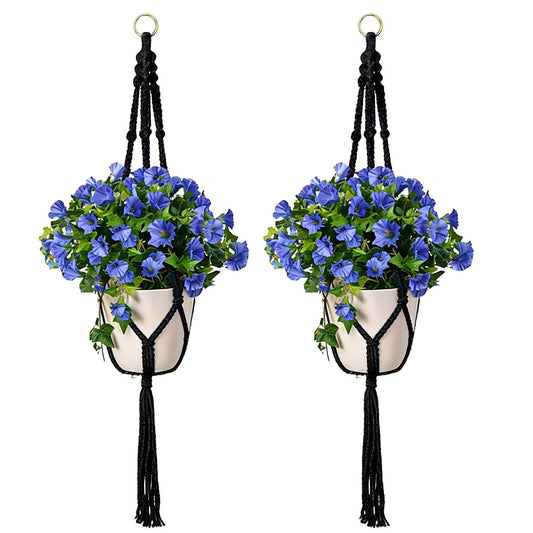Jaxbo Macrame Plant Hangers 2 Pack Indoor Outdoor Hanging Planter Basket Handmade Rope Hanging Plant Holder for Indoor Outdoor Boho Home Decor 41 Inch, Black