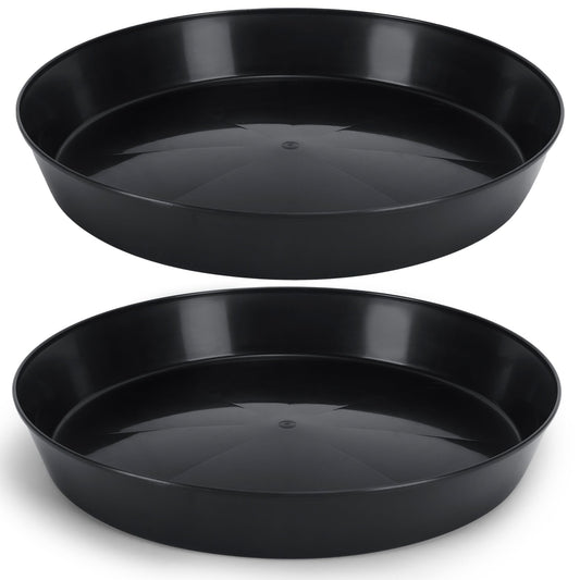 Austin Planter 18 Inch (16.3 Inch Base) Case of 2 Plant Saucer - Black Polypropylene,Heavy Duty Indoor/Outdoor Tray and Drip Pan,Collects Flower Pot Excess Water Made in USA
