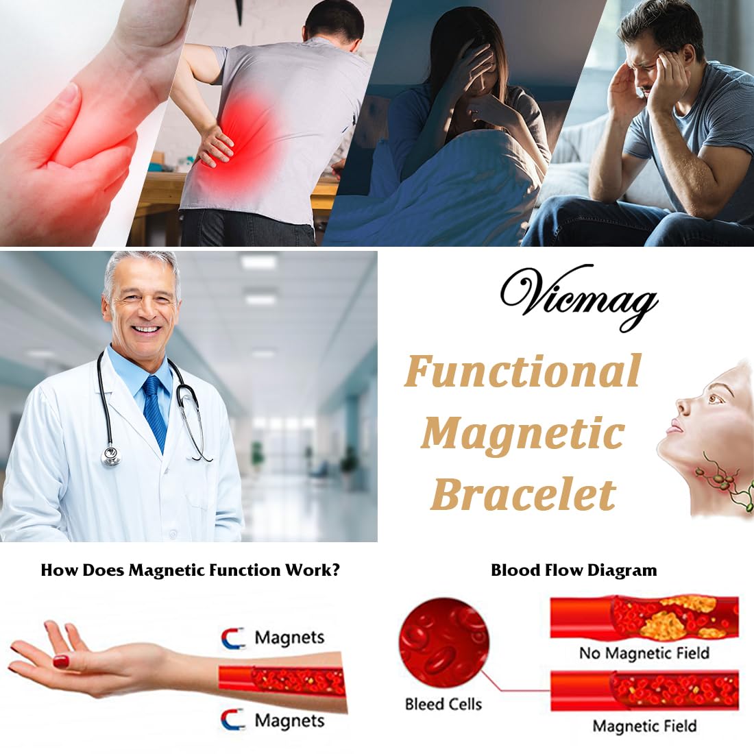 Vicmag Copper Bracelet for Men 9X Strength Magnetic Bracelet Men 99% Pure Copper with 5000 Gauss Magnets, Present Box Adjustable(Ax Knot)