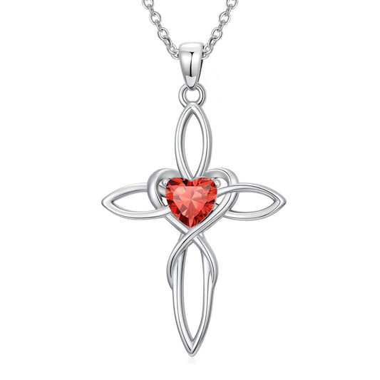 POIUY Celtic Knot Cross Birthstone Necklace for Women Irish Infinity Heart Pendant Cross Jewelry Anniversary Valentines Birthday Mothers Day Baptism Faith Gifts for Mom Wife Her