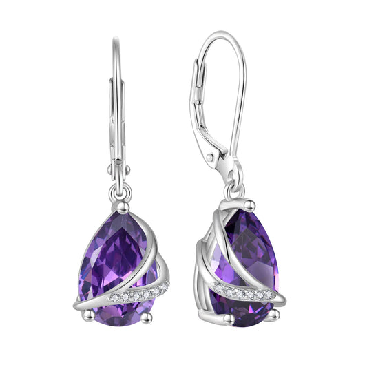 Rocayi Teardrop Amethyst Earrings 925 Sterling Silver Dangle Drop Earrings February Birthstone Jewelry for Women