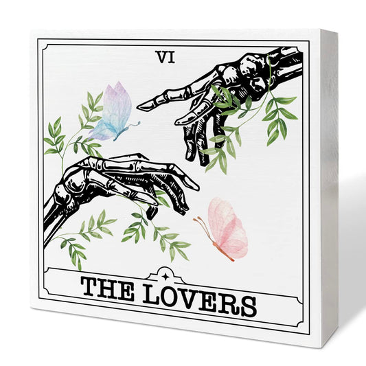 Witchy Tarot Desk Decor Wooden Box Sign, The Lovers, Boho Celestial Decor for Home, Bedroom, Living Room, Mystical Astrology Decoration, Gifts for Women, Teens, Friends, Girls