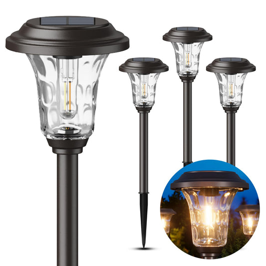 XMCOSY+ Solar Pathway Lights, 4 Pack Metal Solar Lights Outdoor Waterproof, 20/40LM Bright Solar Powered Garden Light for Yard Backyard Landscape Path Driveway Walkway Outside (Warm/Cool White)