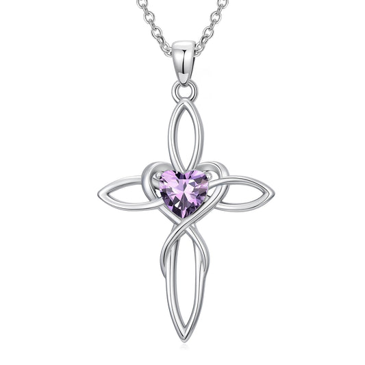 POIUY Celtic Knot Cross Birthstone Necklace for Women Irish Infinity Heart Pendant Cross Jewelry Faith Anniversary Valentines Birthday Mothers Day Gifts for Mom Wife Her