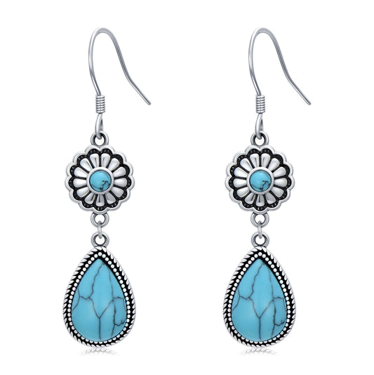 KoyeKei Colloca Western Earrings for Women 925 Sterling Silver Turquoise Colloca Dangle Drop Earrings Teardrop Vintage Boho Jewelry Country Cowboy Carter Concert Gifts for Cowgirl