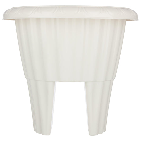 Railing Planter Box 2-Pack - 13.5-Inch Round Outdoor Flower Pots with Drainage Inserts - 2.64-Gallon Outdoor Planters for Porch, Deck, Fence, or Balcony Railings 3” - 3.75” Wide by Pure Garden (White)