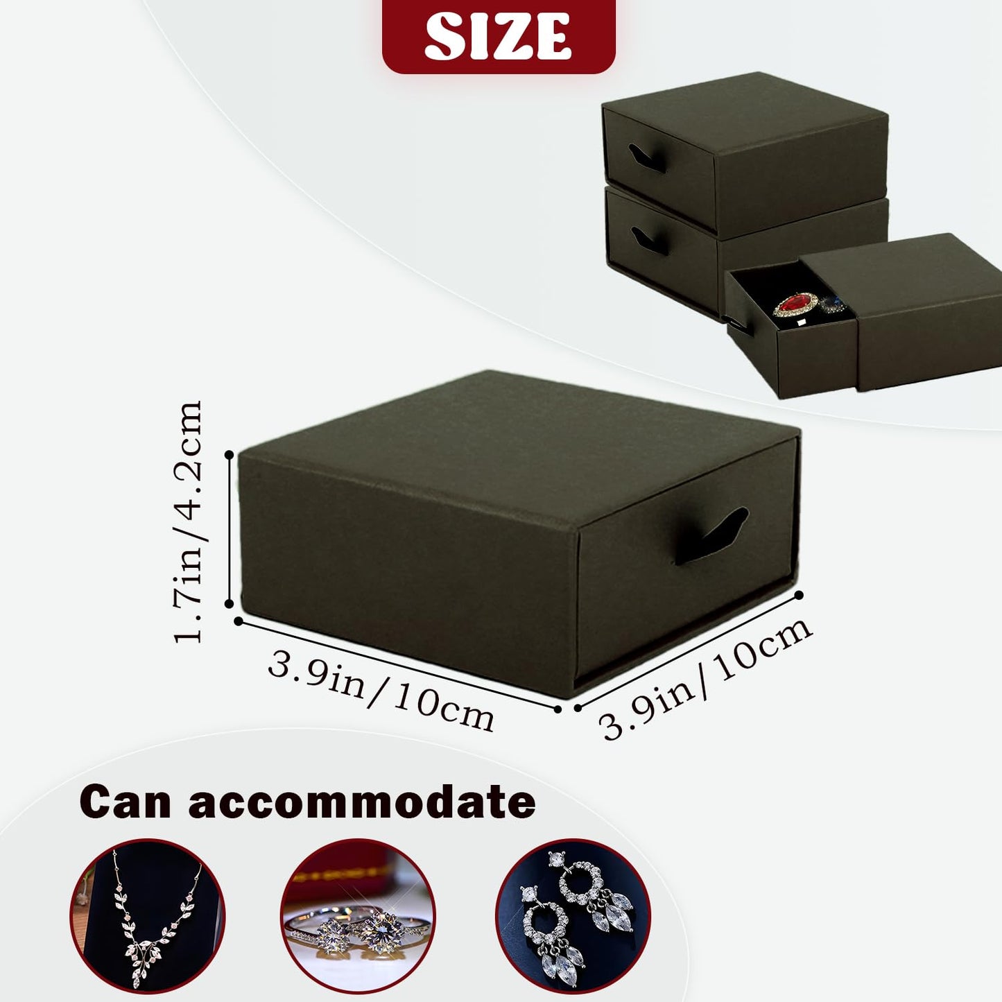 Nsmykhg Jewelry Gift Box Velvet-Lined,12 Pack Compact Drawer Style for Earrings & Rings, Necklace & Bracelet Organizer, 3.93x3.93x1.65 Inches, Stackable Elegant Jewelry Display & Storage Box (Coffee)