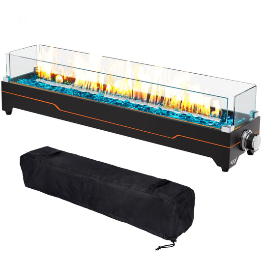 GRISUN 28" Table Top Propane Fire Pit, 45,000 BTU Tabletop Gas Fire Pit, Tabletop Firepit for Patio, Outdoor Portable Fireplace, Rectangular Fire Bowl with Glass Wind Guard, Glass Beads & Cover