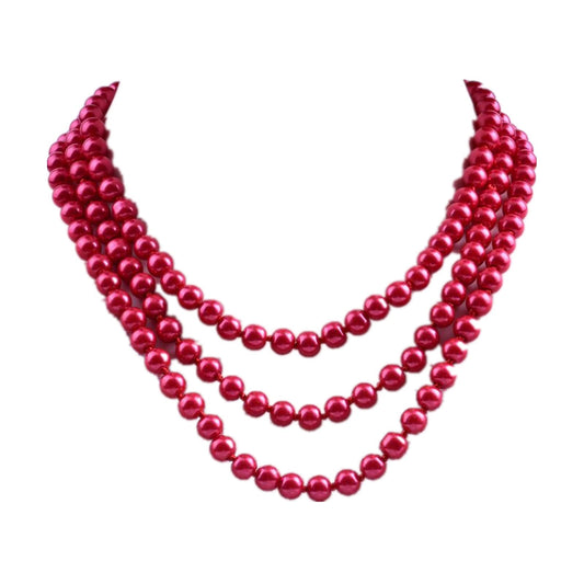 1920s Long Pearl Necklace Faux Pearls Necklace Imitation Beaded Long Pearls Necklace 1920s Gatsby Costume Jewelry-red