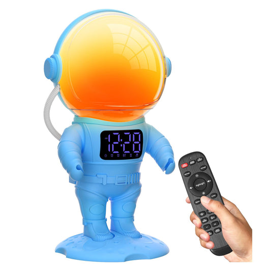 AFEXOA Astronaut Sunrise Alarm Clock for Kids, White Noise Sound Machine with 30 Soothing Sounds, 22 Dimmable Nightlights, Bluetooth Speaker, Dual Alarms, Wake Up Light for Bedroom(Blue)