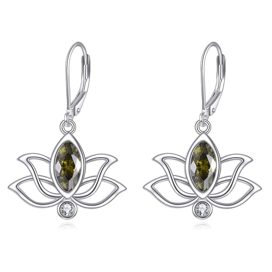 YFN Lotus Flower Earrings Sterling Silver Birthstone Lotus Leverback Dangle Drop Earrings Jewelry Gifts for Women (H. Aug)