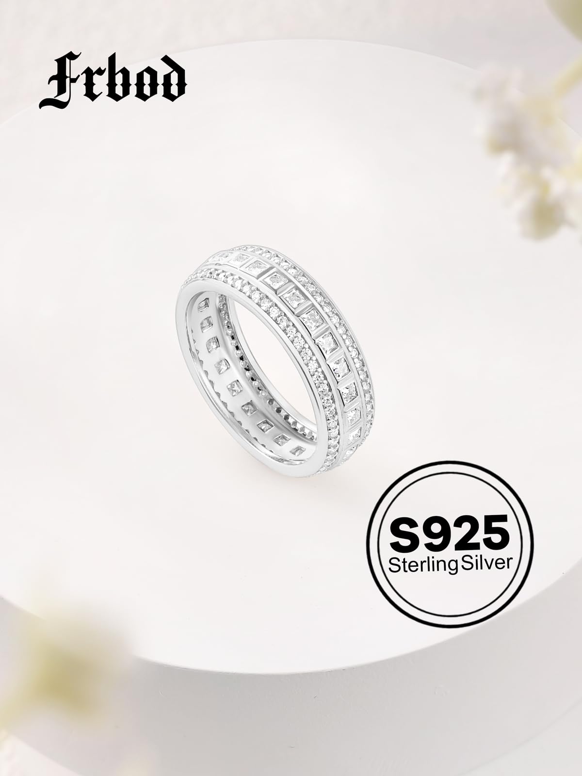 Frbod Women's Princess Cut Diamond Ring for Men Wide Eternity Wedding Band Rings Sparkly Moissanite Jewelry Size 9