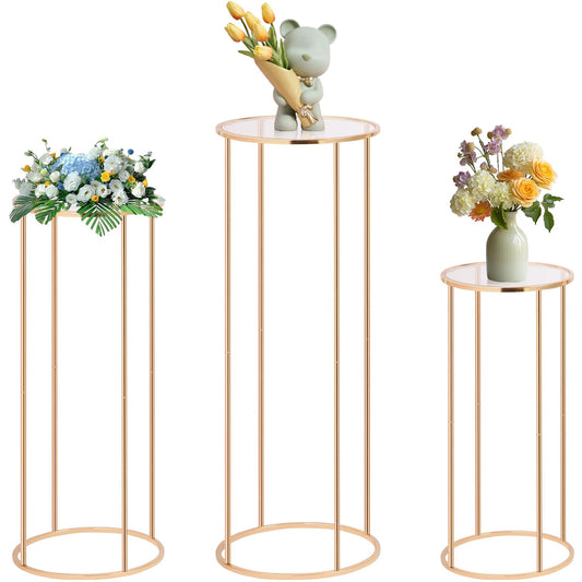 Cylinder Stands for Party, 3Pcs Gold Cylinder Pedestal Stand, Cilindros Para Fiestas Cake Table Stand Parties Metal Round Cylinder Display Plant Stand Tables for Weddings Birthday Party Decorations