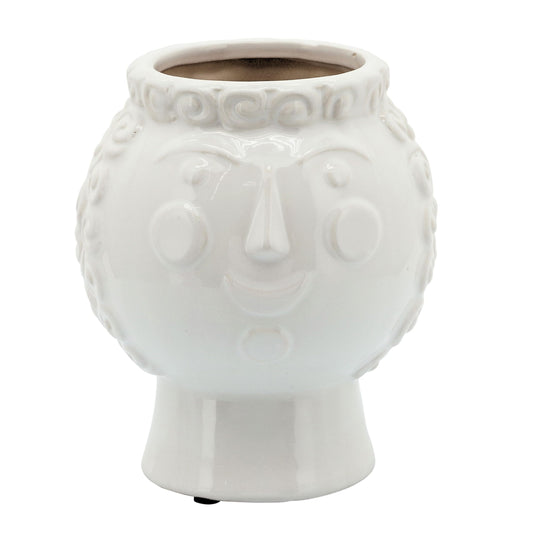 Ceramic Planter Pot – Whimsical Modern Indoor Planter for House Plants or Outdoor Decor, Patio or Shelf Display – Face Design Home Decor, Indoor Pot, Ceramic Planters – 7", White