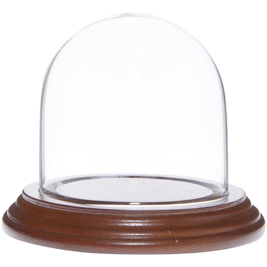 Plymor 3" x 3" Glass Display Dome Cloche (Walnut Veneer Base)