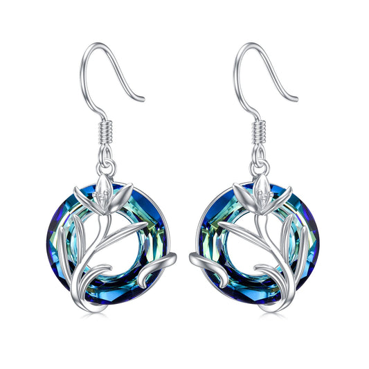 TOUPOP January Birth Flower Earrings Snowdrop Drop Dangle Earrings Blue Crystal Jewelry Birthday Mothers Day Gifts for Women Mom Her