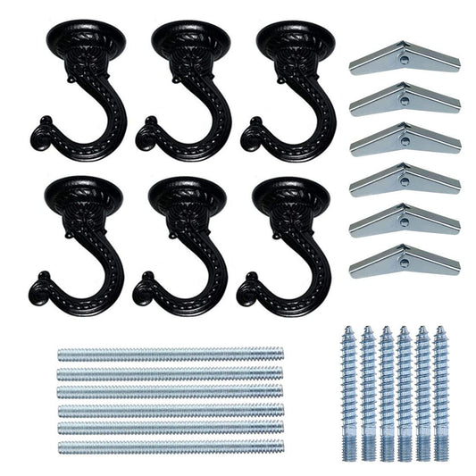 GDQLCNXB 6 Sets 55mm/2.17" Ceiling Metal Ceiling Hooks, Heavy Duty Swag Hooks with Hardware for Hanging Plants/Chandeliers/Wind Chimes/Ornament (Black Color)