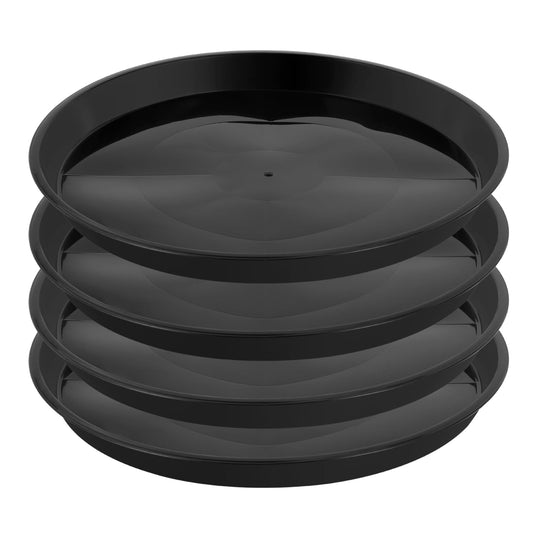 Kichwit 4 Pack 13.5 Inch (12 Inch Base) Plant Saucer, Round Plastic Plant Trays for Indoor & Outdoor, Black