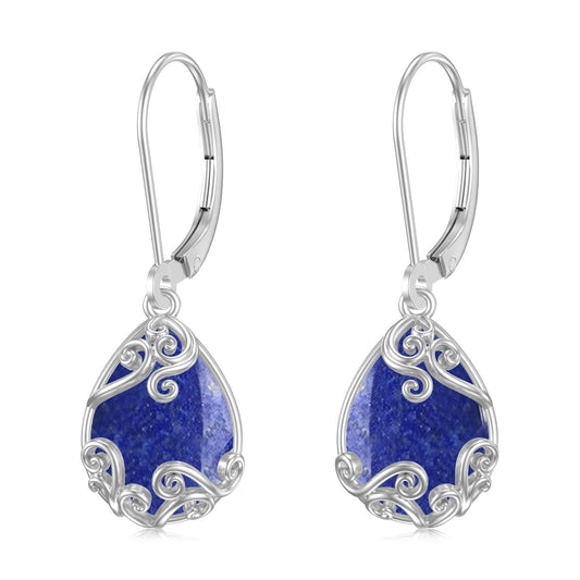 KoyeKei Lapis Lazuli Filigree Leverback Earrings for Women 925 Sterling Silver Lapis Lazuli Teardrop Dangle Drop Earrings Jewelry Filigree Graduation Birthday Gifts for Lover Girlfriend Her