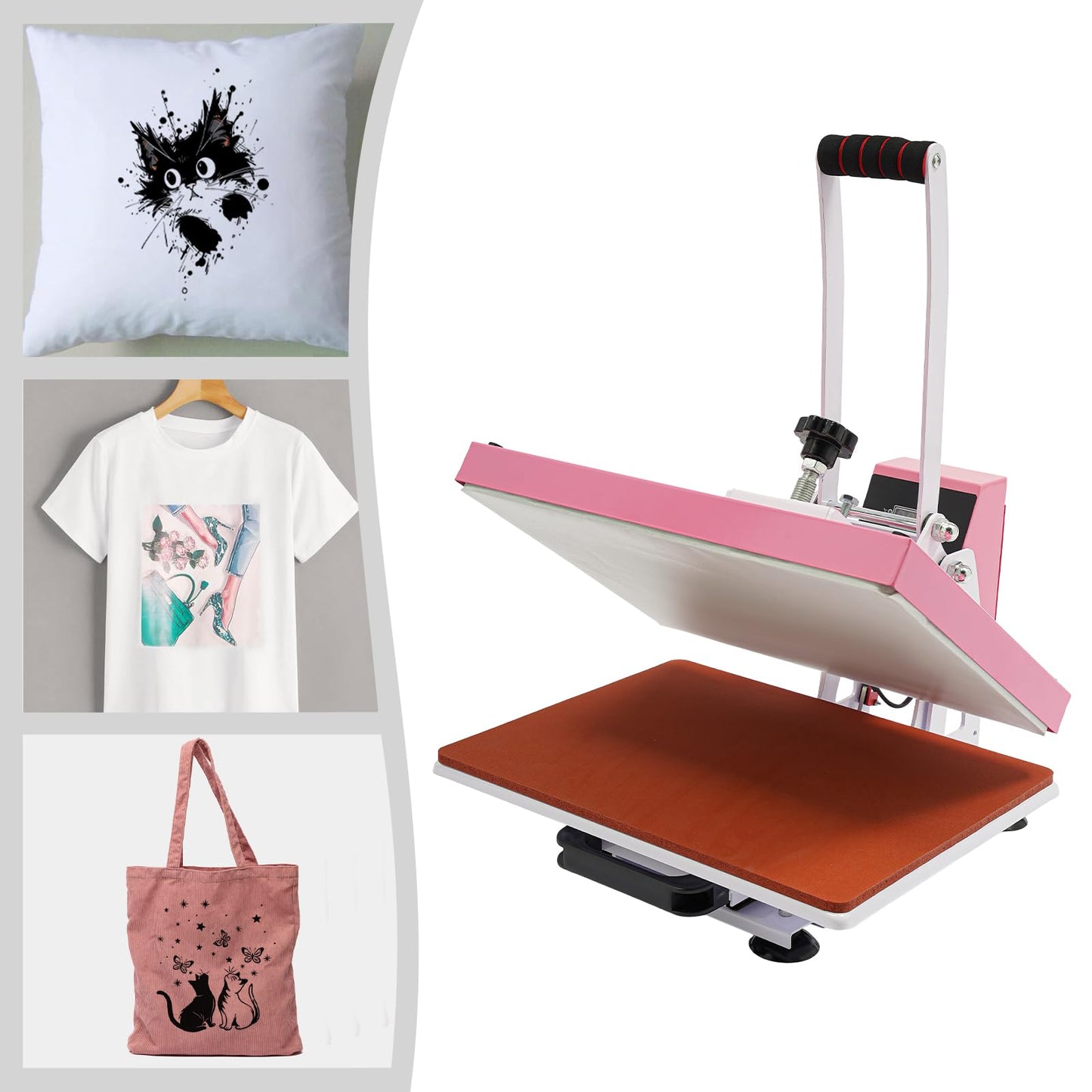 BFDIEEM Heat Press Machine for T Shirts, Digital T Shirt Pressing Machine with Soft Handle, Mini Manual Heat Presser Heavy Duty Hot Press Stamping for Clothing, Bags, Tiles, Pink 11.42 * 14.96in