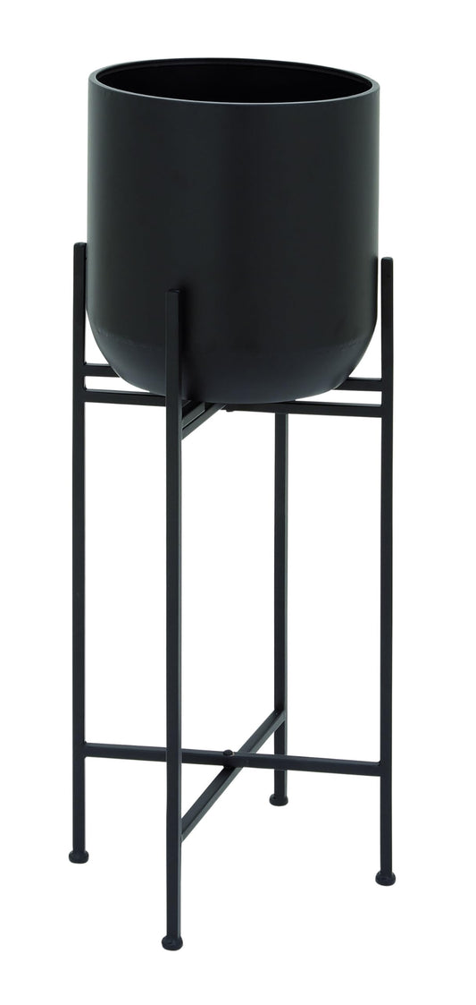 Deco 79 Metal Indoor Outdoor Planter Tall Large Planter Pot with Removable Stand, Planter 12" x 12" x 36", Black