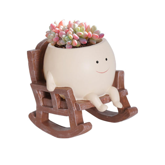 CASANIA Resin Rocking Chair Face Planter Funny Succulent Pots with Drainage Small Smiley Face Plant Pot for Indoor and Outdoor, Home Decor, Ideal Gift for Mother's Day, Christmas, Head Flower Pot
