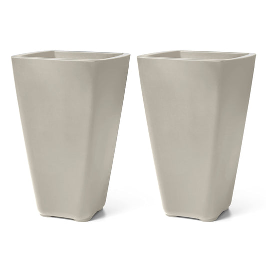 Step2 Bridgeview Tall Square Planter, Large Planters for Outdoor Plants, Gardening and Flower Pot for Patio or Porch, Efficient Drainage, Durable Plastic, Concrete, 2-Pack