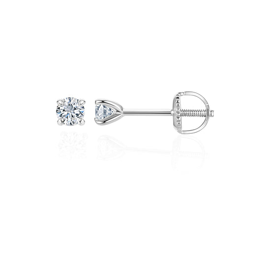 Lab-Grown Diamond Stud Earrings in Hypoallergenic 925 Sterling Silver, Screw Back, 1/5 to 2 1/2 Cttw, Round Princess Cushion Cut, 4 Prong, G-H Color, SI Clarity (Silver, 0.2 cttw (0.1ct each)-3.0mm, White Round Diamond)