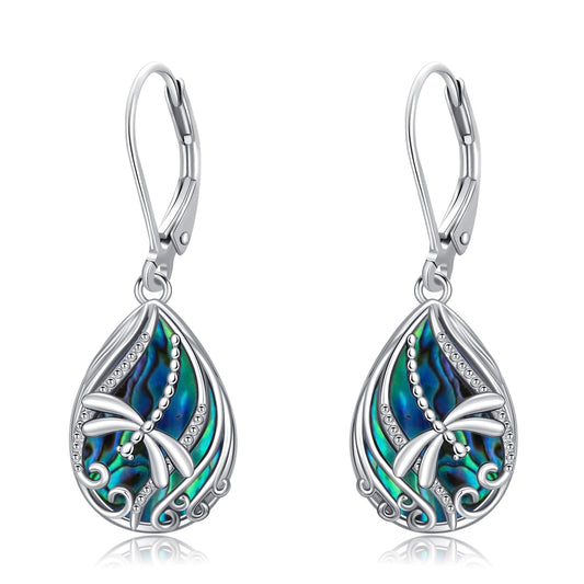 YYmqmq Dragonfly Earrings for Women 925 Sterling Silver Abalone Dragonfly Dangle Earrings Leverback Filigree Jewelry Gifts for Women Girlfriend Mom Birthday Gifts