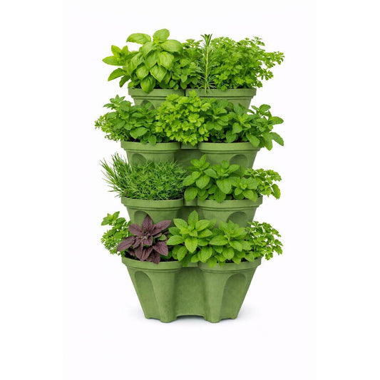 Large Vertical Planter Tower, 4 Tier Stackable Garden Planter, 16 Plant Sites, Heavy Duty Strawberry Planter, Vertical Growing System with Center Hole, Made in USA (4, Sagebrush Green, Large)