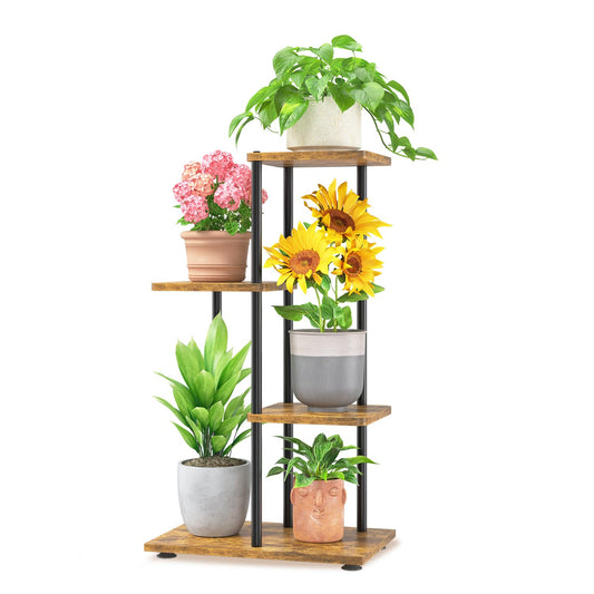 LASZOLA Black 3 Tiered Wood Plant Stand Indoor for Larger Heavy Duty Planter, Sturdy Multi Level Vertical Flowers Racks for Narrow Inside Floor, Decorate Shelving for Hold House Tree, Space Saving