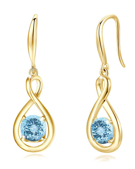 FANCIME Aquamarine Dangle Drop Earrings 925 Sterling Silver Yellow Gold Plated Dainty Infinity Blue Gemstone March Birthstone Earring Fine Jewelry Birthday Mothers Day Gifts for Wife Her Women