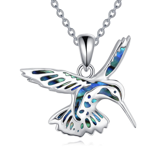 KQF Hummingbird Necklace Abalone Shell 925 Sterling Silver Hummingbird Pendant Jewelry Gifts for Women Mom