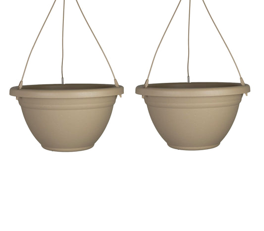 The HC Companies 12 Inch Mojave Hanging Planters, Lightweight UV-Resistant Plastic Hanging Planters for Indoor & Outdoor Plants, 2-Pack Hanging Flower Pots for Garden, Patio & Home Decor, Sandstone