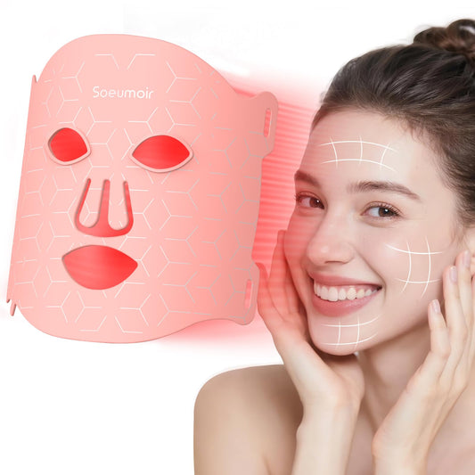 Soeumoir Red Light Therapy Mask, 7 Colors LED Face Mask Light Therapy with Rechargeable Controller, 850NM Near-Infrared Red Light Therapy Mask with Timing Function for Home Working Travel Skincare