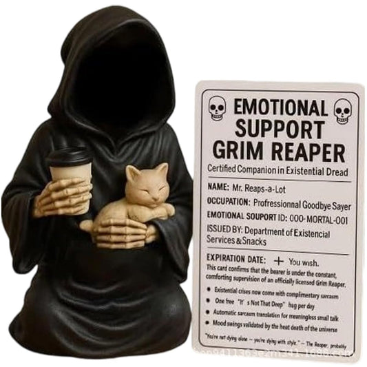 Gorbgle Halloween Decor, Gothic Decor Mysterious Resin Statue with Cat, Black Robe Spooky Figurines, Goth Sculptures Table Centerpiece for Home Office, Desk, Mantel, Bookshelf, Indoor Decorations