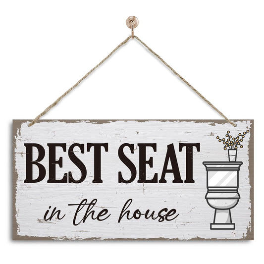Funny Bathroom Sign Decor, Best Seat in the House Toilet Decoration, Rustic Farmhouse Toilet Wall Hanging Plaque, Bathroom Decoration with Rope Hanging 13.8 * 6.9 Inches