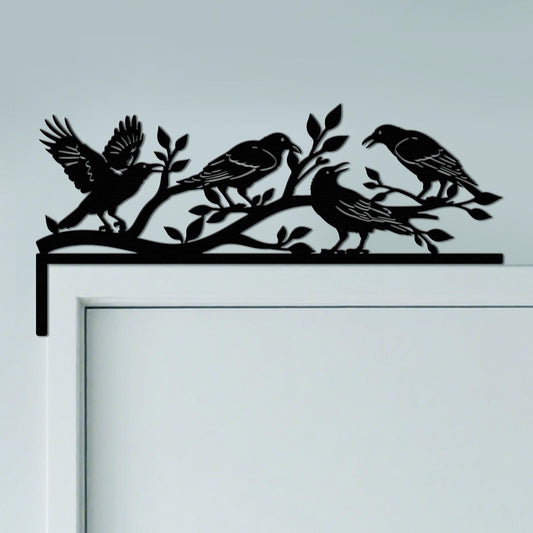 CUTHOLLOW Crow and Branch Door Topper Sign Wall Art Decor, 11.8"x5.9" Metal Unique Hanging Above Door Frame Corner Accent for Home Living Room Front Door Hallway Entryway, Best Gift for Xmas Halloween